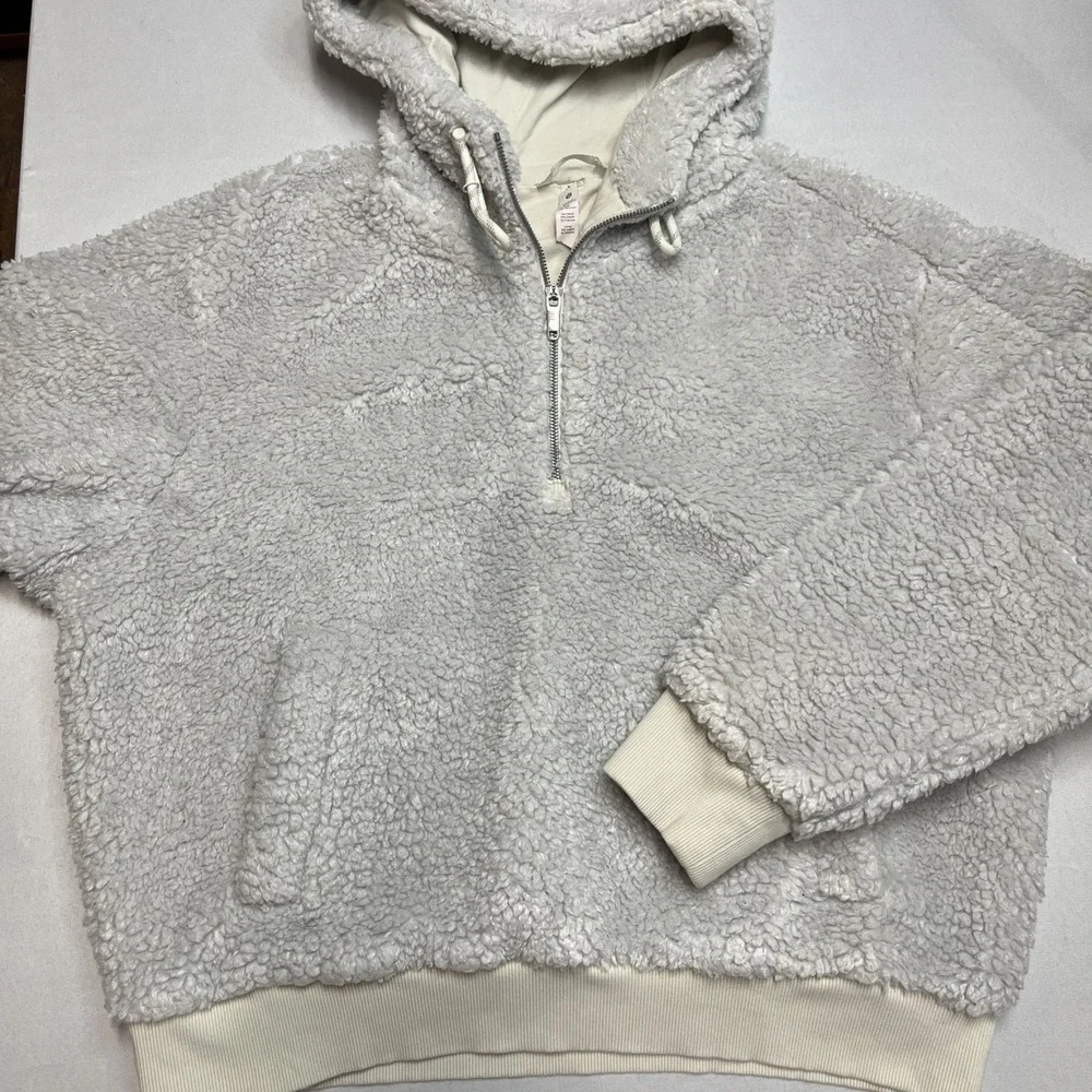 LULULEMON Textured Fleece‎ Scuba Sherpa Half Zip Hoodie Size 14 Oversized Gray